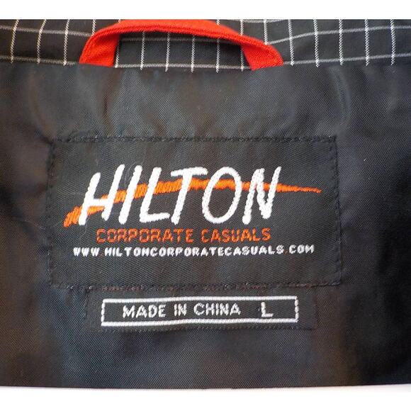 Hilton Corp Men Large Wind Jacket Red Black Color Block Elastic Waist Pocket Zip - Picture 4 of 13